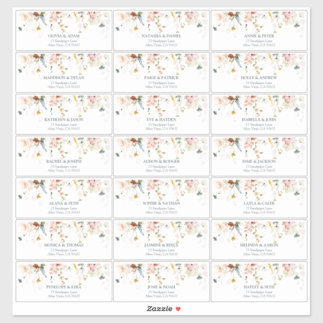 Adesivo Flores do Jardim Aquarela Endereço do Convidado (Folha)