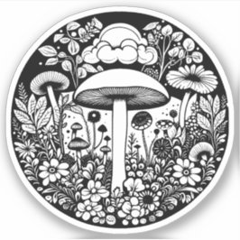 Adesivo Flores e Cogumelos Pretos e Brancos