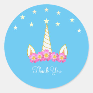 Adesivo Flores e Estrelas do Unicórnio Obrigado