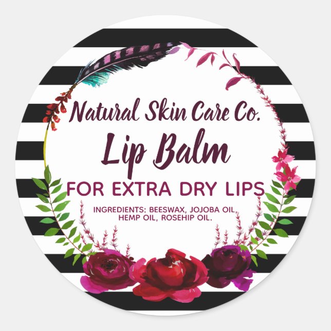 Adesivo Flores E Listras Rótulos Comerciais De Lip Balm (Frente)