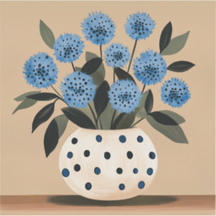 Adesivo Flores em vaso de bolinhas