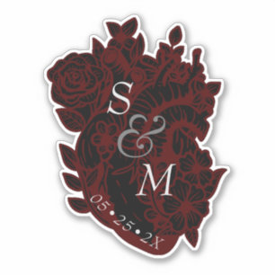 Adesivo Flores Gothic Red & Black Heart Sticker