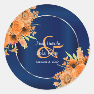Adesivo Flores laranja Bonito em azul Marinho