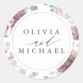 Adesivo Flores Mauve e Casamento Elegante de Quadro Dourad