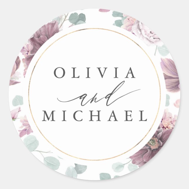 Adesivo Flores Mauve e Casamento Elegante de Quadro Dourad (Frente)