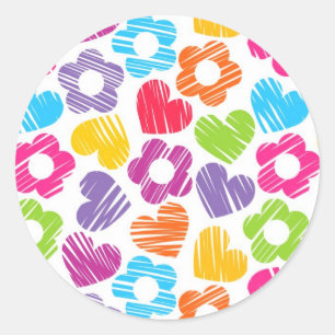 Adesivo Flores multicolorido e corações bonitos padrão fem