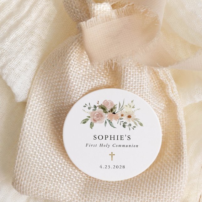 Adesivo Flores Neutrais Simples De Aquarelas Primeira Comu (Criador carregado)