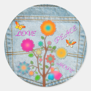 Adesivo Flores no Bolso Traseiro de Jeans Paz Amor Esperan
