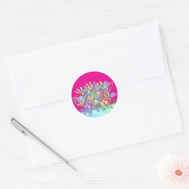 Adesivo Flores Pastel Rosa Quente Selo de Envelope (Envelope)