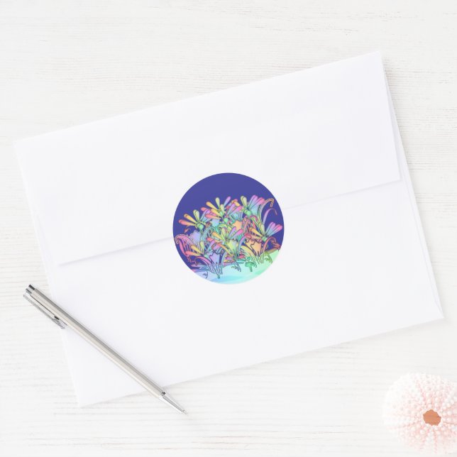 Adesivo Flores Pastel Selo de Envelope Azul Escuro (Envelope)