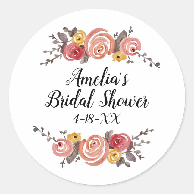 Adesivo Flores Personalizadas para Chá de Noiva (Frente)