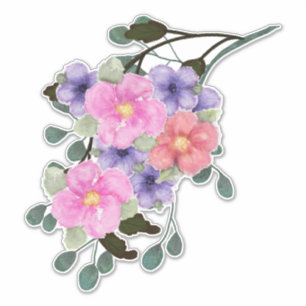 Adesivo Flores Pintadas com Aquarelas e Púrpuras