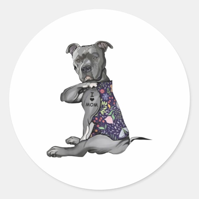 Adesivo Flores Pitbull - Eu Amo Mamãe Hippie Dog Pitbull T (Frente)