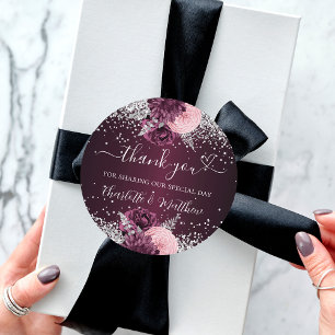 Adesivo Flores prateadas ruivas obrigado seu casamento