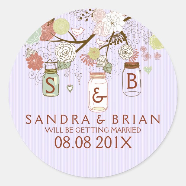 Adesivo Flores Retro e Stripes de Lavanda Prendendo Jar Ma (Frente)