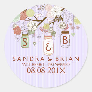 Adesivo Flores Retro e Stripes de Lavanda Prendendo Jar Ma