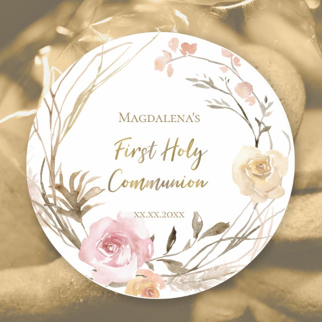 Adesivo flores rosa beges Primeira Comunhão Sagrada (Criador carregado)