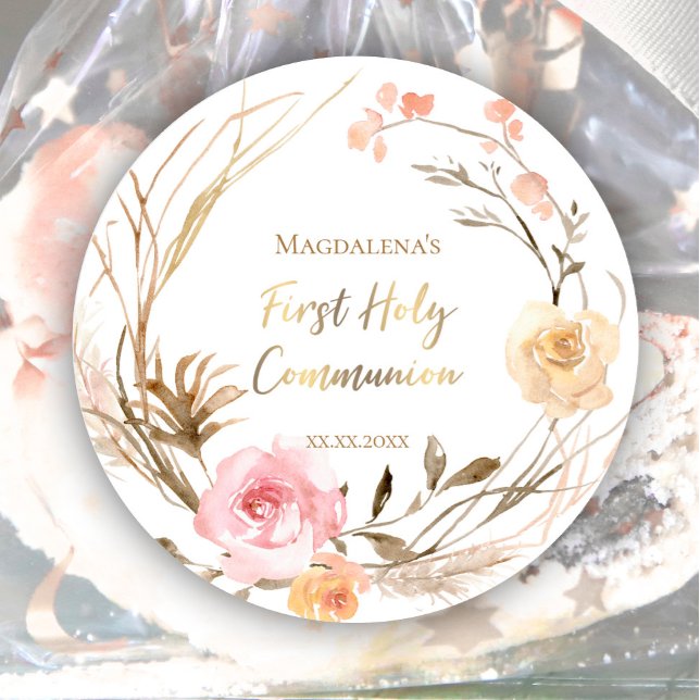 Adesivo flores rosa beges Primeira Comunhão Sagrada (Criador carregado)