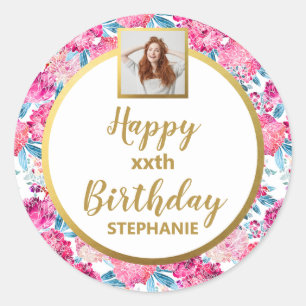 Adesivo Flores Rosa Charmosas, Foto Personalizada, Feliz A