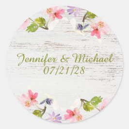 Adesivo Flores Rosa Rústico em Madeira Branca