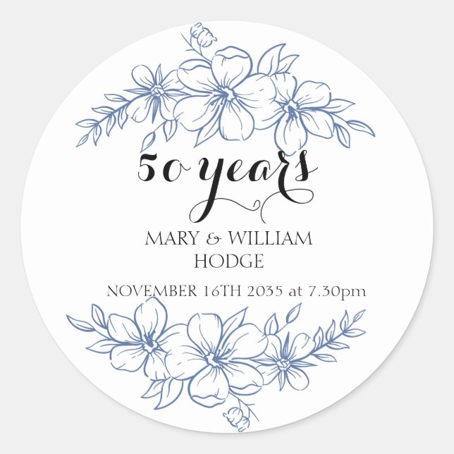 Adesivo Flores roxas lavanda aniversário de 50 anos de cas (Frente)