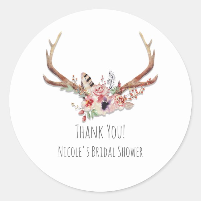 Adesivo Flores Rústicas Country Glam & Antlers Boho Favor (Frente)