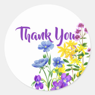 Adesivo Flores Selvagens De Aquarela Roxo Obrigado Vinheta
