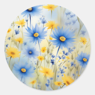 Adesivo Flores Selvagens De Cores Aquáticas No Azul De Cor