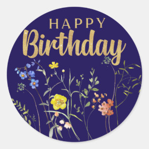 Adesivo Flores Selvagens Elegantes de Feliz Aniversário Ad
