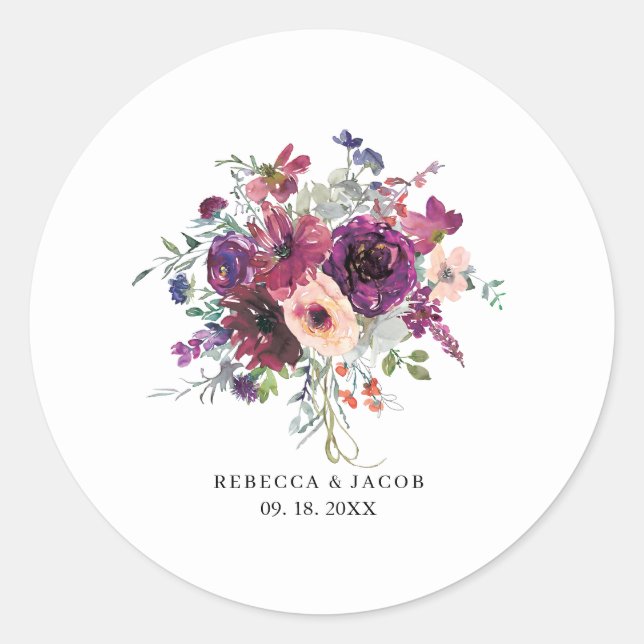 Adesivo Flores Silvestres Aquarela Borgonha Casamento Boho (Frente)