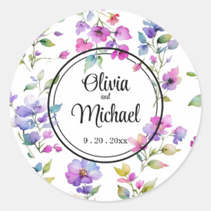 Adesivo Flores silvestres elegantes em roxo rosa aquarela
