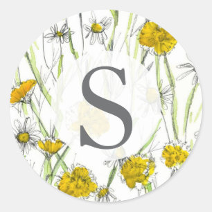 Adesivo Flores Silvestres Monograma Amarelo Aquarela 