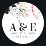 Adesivo Flores Silvestres Preto Moderno Boho Acentos<br><div class="desc">Adesivos de monograma de casamento vibrantes e coloridos de flores silvestres</div>