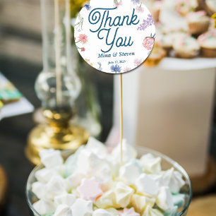 Adesivo Flores silvestres roxas e rosadas Obrigado casamen