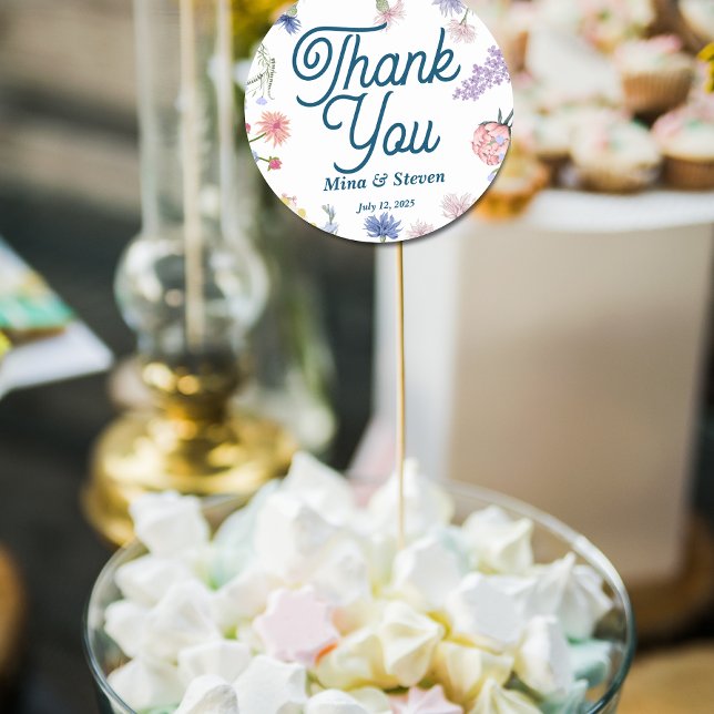 Adesivo Flores silvestres roxas e rosadas Obrigado casamen (Criador carregado)