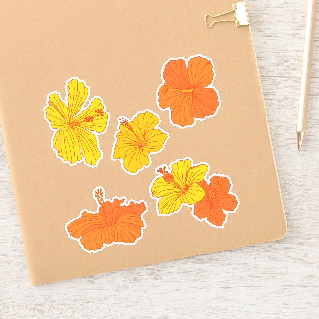 Adesivo Flores Tropicais de Hibiscus em Amarelo e Laranja (Notebook)