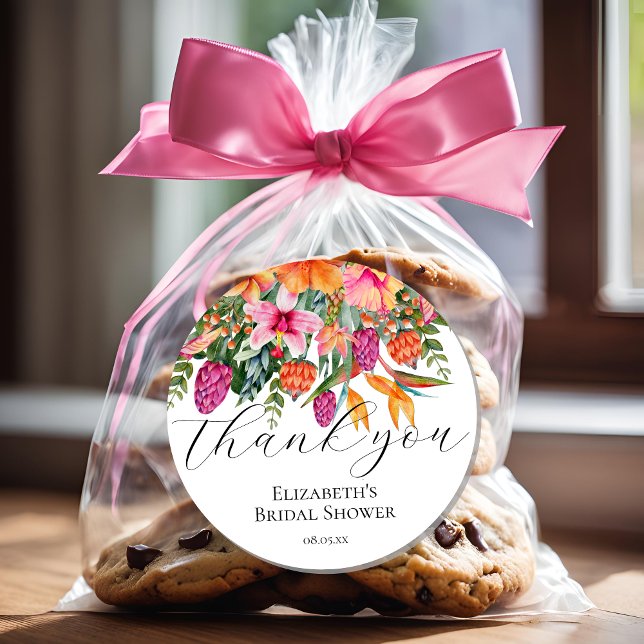 Adesivo Flores Tropicais Laranja Rosa Roteiro Obrigado (Criador carregado)