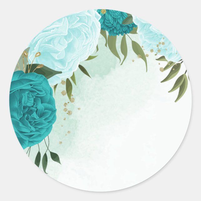 Adesivo flores turquesas folhas verdes casamento (Frente)