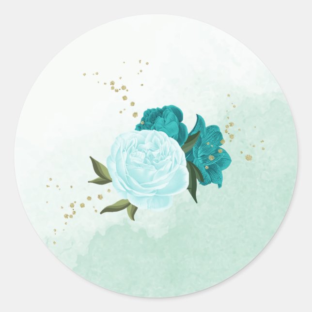 Adesivo flores turquesas folhas verdes casamento (Frente)