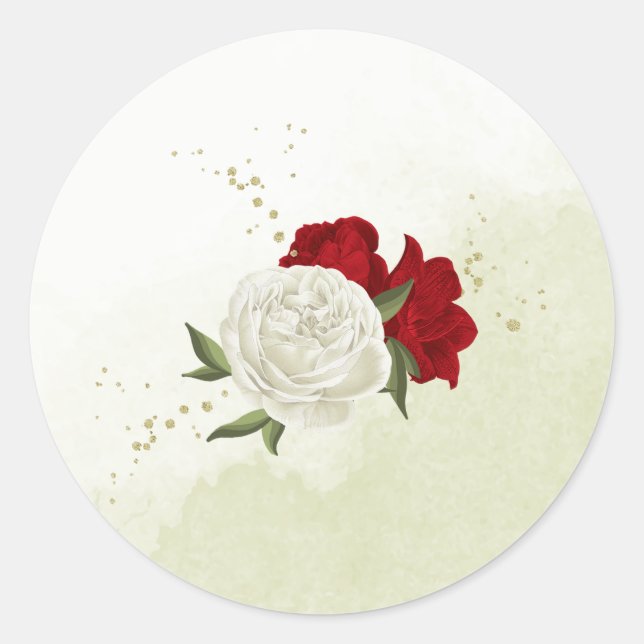 Adesivo flores vermelhas folhas verdes casamento (Frente)