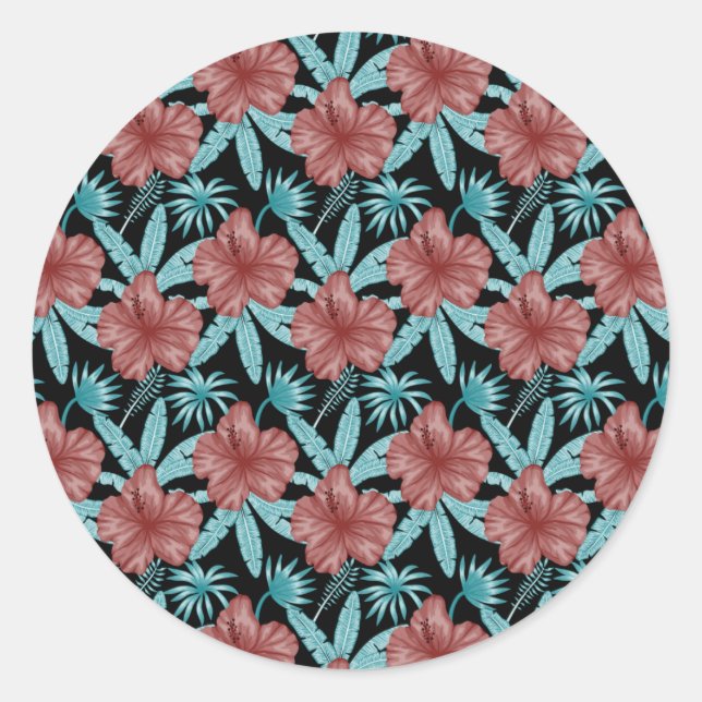Adesivo Flores vermelhas padrão uniforme tropical folhas & (Frente)