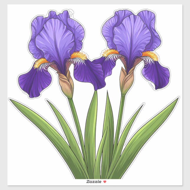 Adesivo Flores Vibrantes de Íris Roxo Com Folhas Verdes (Folha)