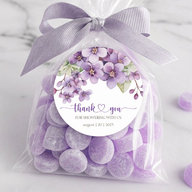 Adesivo Flores Violeta Delicadas De Verão Muito Obrigado (Summer Purple Delicate Violet Flowers Thank You Classic Round Sticker)