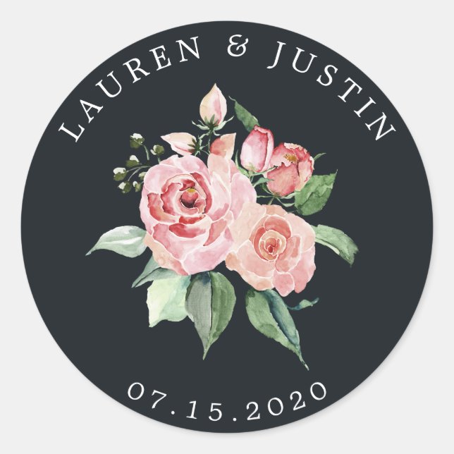 Adesivo florescente monograma floral elegante à meia-noite (Frente)