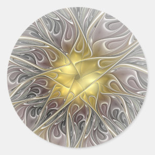 Adesivo Florescer Com Flor Fractal Abstrata Moderna Dourad