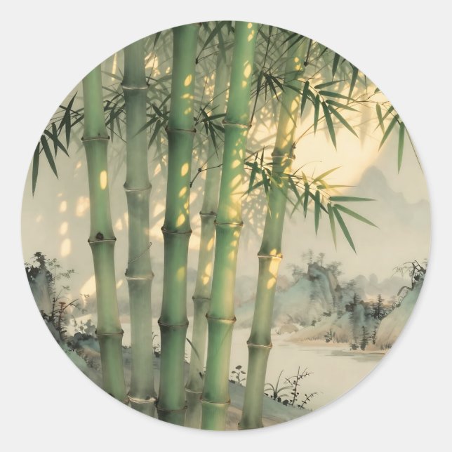 Adesivo Floresta de Bambu Verde Tinta Chinesa (Frente)