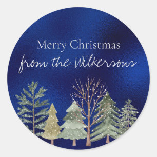 Adesivo Floresta de inverno com Aquarela em Árvores Noturn