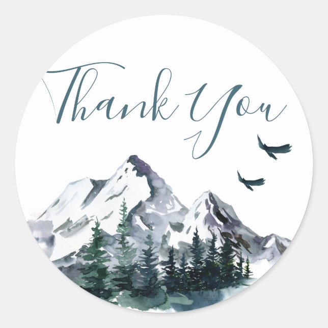 Adesivo Floresta De Montanhas De Aquarela Elegante Obrigad (Frente)