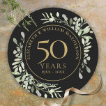 Adesivo Floresta Dourada Negra Greenery 50º aniversário<br><div class="desc">Apresentando delicado verde-jardim de aquarelas suaves,  esta design de 50 anos de casamento botânico pode ser personalizada com seus detalhes especiais de 50 anos em texto elegante de ouro. Projetado por Thisnotme©</div>