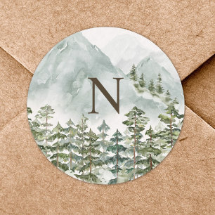 Adesivo Floresta Monogramada e Montanha Natureza Aquarela